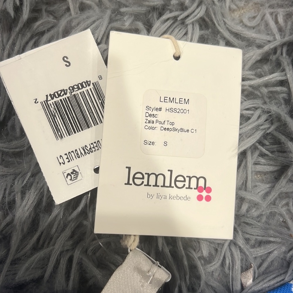 NEW • Lemlem • Zala Pouf Sleeve Swim Bikini Top Coastal Blue / White Small - Picture 3 of 4
